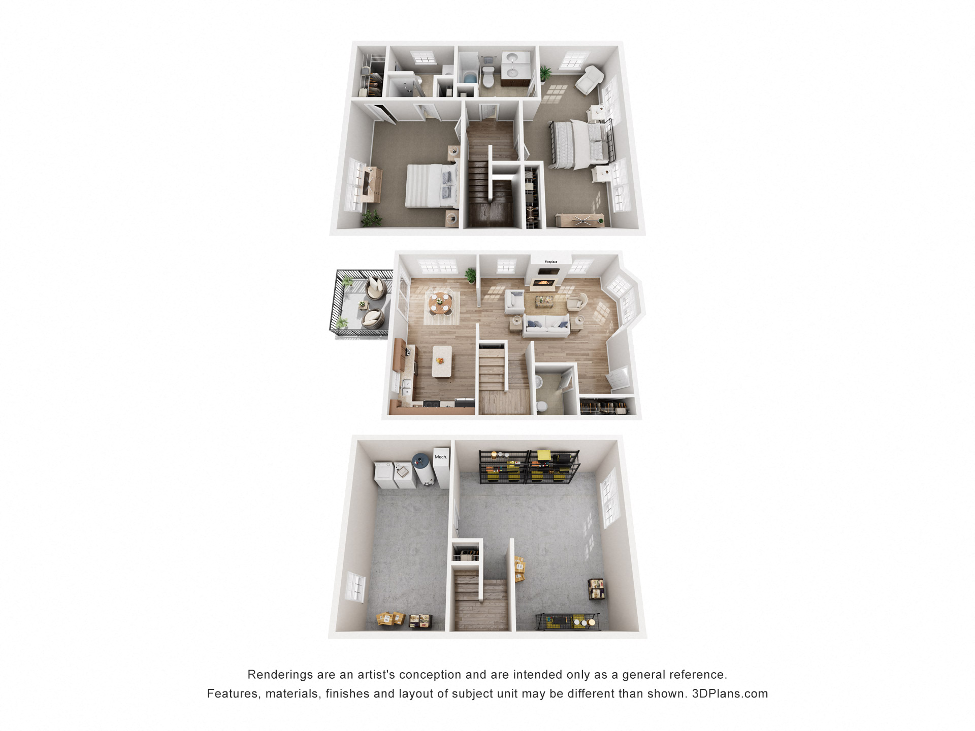 Floor plan for 2 beds, 2 baths, 1650 sqft